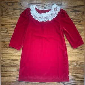 Janie and Jack Red Holiday Christmas Dress with Lace Collar size 6